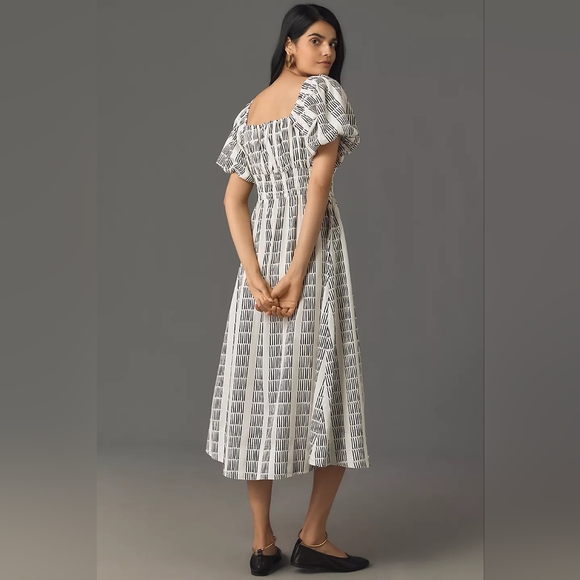 Anthropologie Maeve Puff Short Sleeve Square-Neck Smocked Midi Dress Whi… - Picture 3 of 8